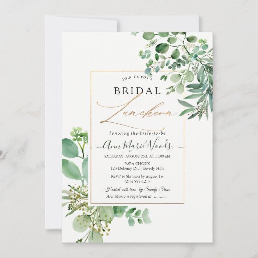 PixDezines Waterverf Eucalyptus Bridal Luncheon Kaart (Voorkant)