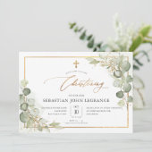 PixDezines Waterverf Eucalyptus Christening Kaart (Staand voorkant)