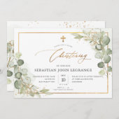 PixDezines Waterverf Eucalyptus Christening Kaart (Voorkant / Achterkant)