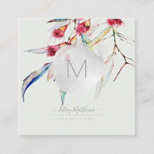 PixDezines Waterverf Eucalyptus Flowers Vierkante Visitekaartje (Voorkant)
