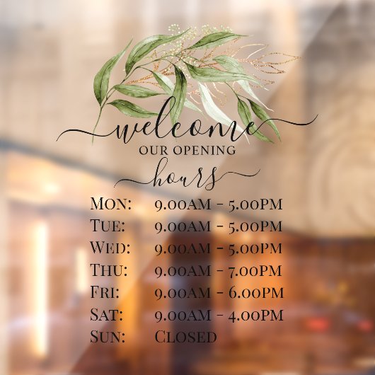 PixDezines Waterverf Eucalyptus Takje Openingstijd Raamsticker (Vel 2)