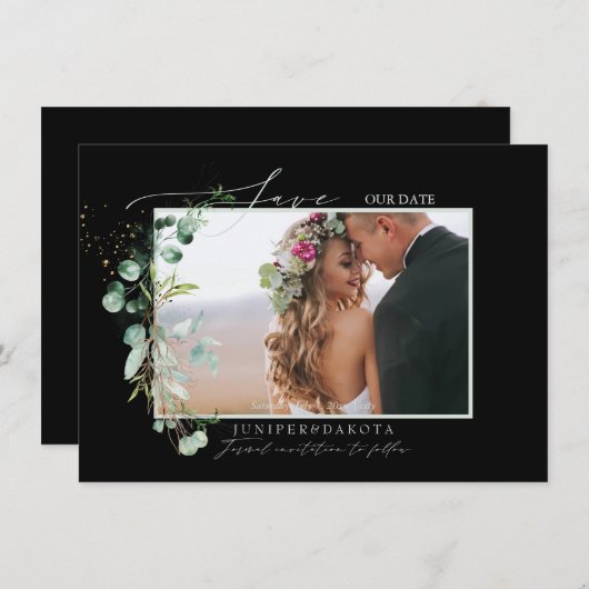 PixDezines Waterverf Eucalyptus Wreath Greenery S Save The Date (Voorkant / Achterkant)
