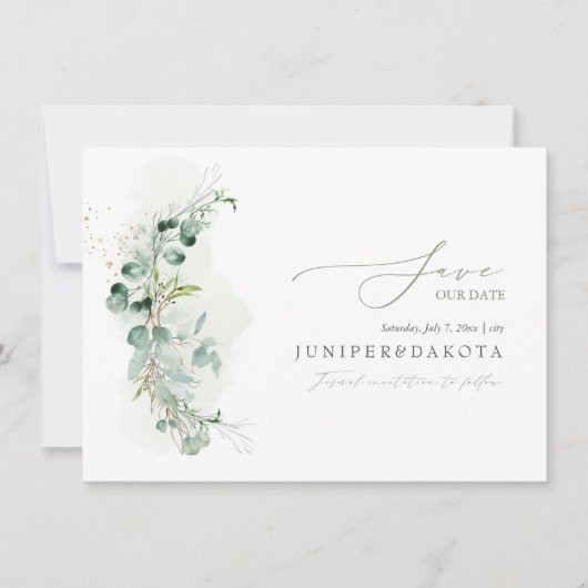 PixDezines Waterverf Eucalyptus Wreath Greenery Save The Date (Voorkant)