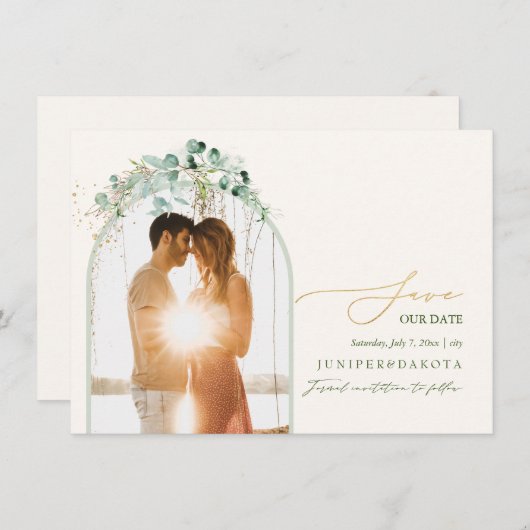 PixDezines Waterverf Eucalyptus Wreath Greenery Save The Date (Voorkant / Achterkant)