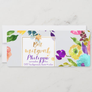 PixDezines Waterverf/Floral/Bat Mitzvah Kaart