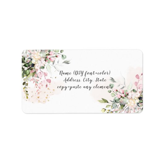PixDezines Waterverf Floral Blush Pink Eucalyptus Etiket (Voorkant)