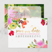 PixDezines waterverf floral save the date foto Aankondigingskaart (Voorkant / Achterkant)