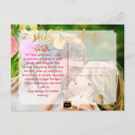 PixDezines waterverf floral save the date foto Aankondigingskaart (Achterkant)