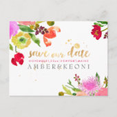 PixDezines waterverf floral save the date foto Aankondigingskaart (Voorkant)