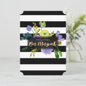 PixDezines Waterverf/Floral/Stripes Bat Mitzvah Kaart (Staand voorkant)
