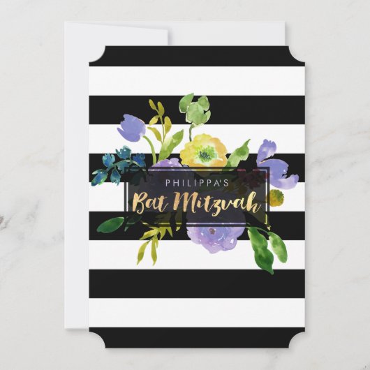 PixDezines Waterverf/Floral/Stripes Bat Mitzvah Kaart (Voorkant)