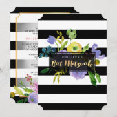 PixDezines Waterverf/Floral/Stripes Bat Mitzvah Kaart (Voorkant / Achterkant)