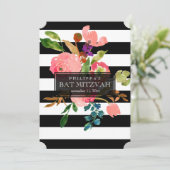 PixDezines waterverf/florale/stripes bat mitzvah Kaart (Staand voorkant)