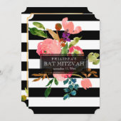 PixDezines waterverf/florale/stripes bat mitzvah Kaart (Voorkant / Achterkant)