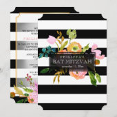 PixDezines waterverf/florale/stripes bat mitzvah Kaart (Voorkant / Achterkant)