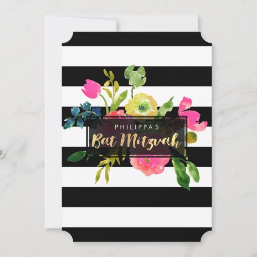 PixDezines waterverf/florale/stripes bat mitzvah Kaart (Voorkant)