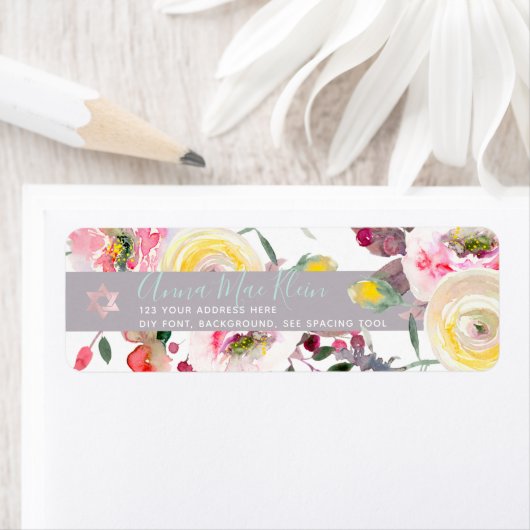 PixDezines Waterverf Flowers, Bleke Rozen Etiket (Insitu)