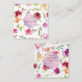 PixDezines Waterverf Flowers Blue Honeycomb Vierkante Visitekaartje (Voorkant / Achterkant)