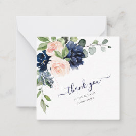 PixDezines Waterverf Flowers Blush Navy bedankt Notitiekaartje