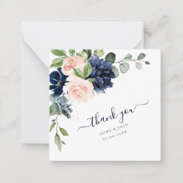 PixDezines Waterverf Flowers Blush Navy bedankt Notitiekaartje
