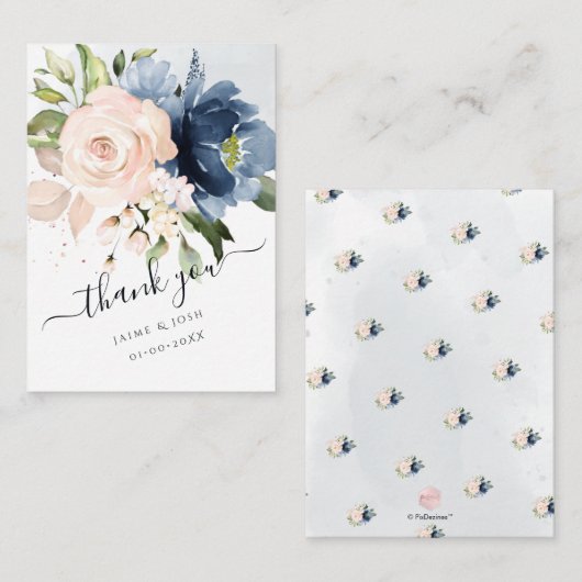 PixDezines Waterverf Flowers Blush Navy Blue Notitiekaartje (Voorkant / Achterkant)
