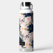 PixDezines Waterverf Flowers Blush Navy Waterfles (Achterkant)