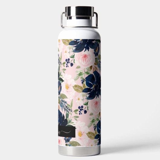 PixDezines Waterverf Flowers Blush Navy Waterfles (Achterkant)