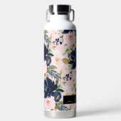 PixDezines Waterverf Flowers Blush Navy Waterfles (Voorkant)