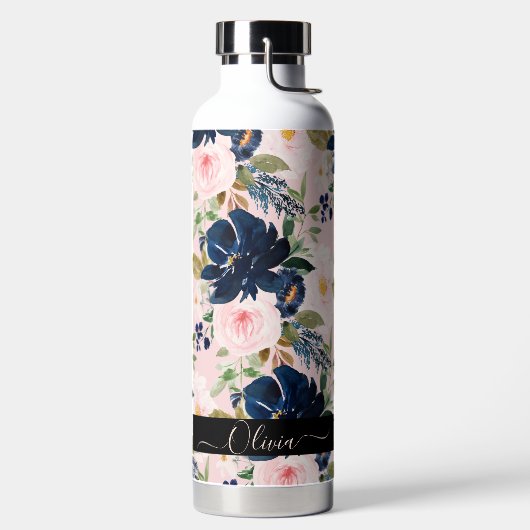 PixDezines Waterverf Flowers Blush Navy Waterfles (Links)