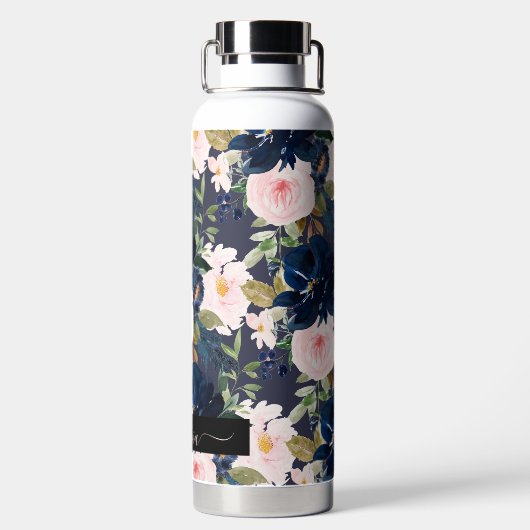 PixDezines Waterverf Flowers Blush Navy Waterfles (Achterkant)