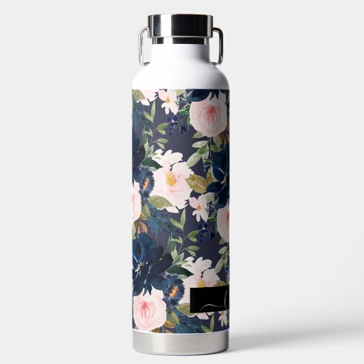 PixDezines Waterverf Flowers Blush Navy Waterfles (Voorkant)