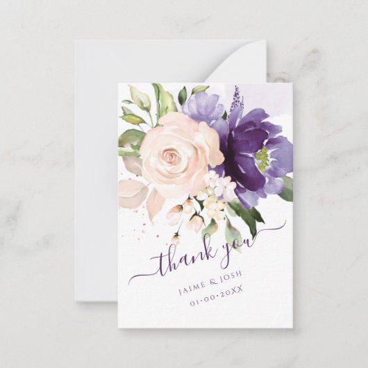 PixDezines Waterverf Flowers Blush Pink Paars Notitiekaartje (Voorkant)