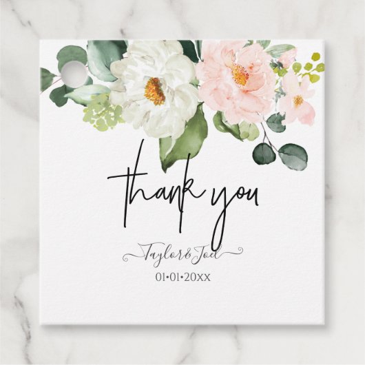 PixDezines Waterverf Flowers Blush White Roses Bedankjes Labels (Voorkant)