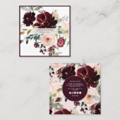 PixDezines Waterverf Flowers, Burgundy+Blush Vierkante Visitekaartje (Voorkant / Achterkant)