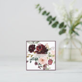 PixDezines Waterverf Flowers, Burgundy+Blush Vierkante Visitekaartje (Staand voorkant)