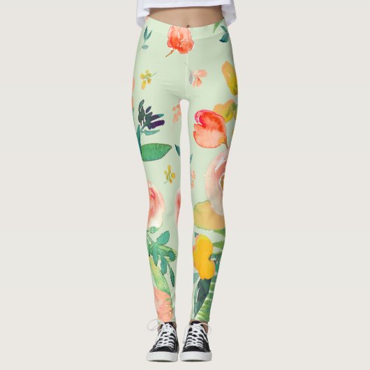 PixDezines Waterverf Flowers/DIY achtergrond Leggings (Voorkant)