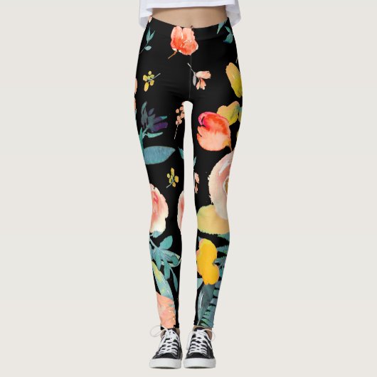 PixDezines Waterverf Flowers/DIY achtergrond Leggings (Voorkant)