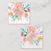 PixDezines Waterverf Flowers Garden Rozen Vierkante Visitekaartje (Voorkant / Achterkant)