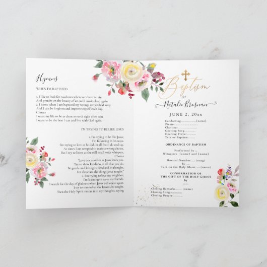 PixDezines Waterverf Flowers LDS Doopprogramma Feestdagen Kaart (Binnen)