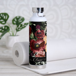 PixDezines Waterverf Flowers Marsala Red Roses Waterfles