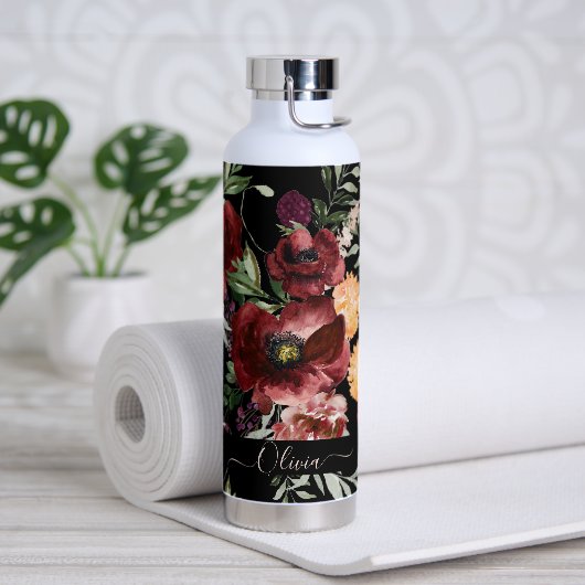 PixDezines Waterverf Flowers Marsala Red Roses Waterfles (Yoga)