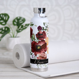 PixDezines Waterverf Flowers Marsala Red Roses Waterfles