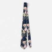PixDezines Waterverf Flowers Navy Blue Pink Neck Stropdas (Voorkant)