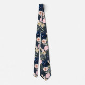 PixDezines Waterverf Flowers Navy Blue Pink Neck Stropdas (Achterkant)