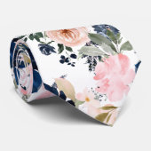 PixDezines Waterverf Flowers Navy Blue Roze Stropdas (Opgerold)