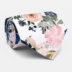 PixDezines Waterverf Flowers Navy Blue Roze Stropdas