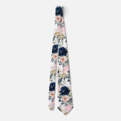 PixDezines Waterverf Flowers Navy Blue Roze Stropdas (Achterkant)