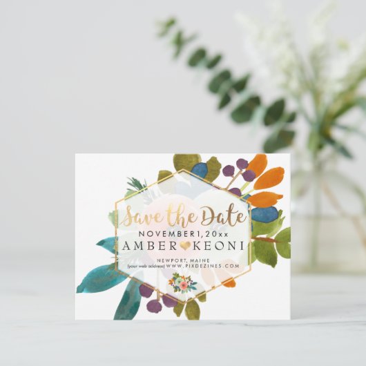 PixDezines Waterverf Flowers Sla de datum op Save The Date (Staand voorkant)