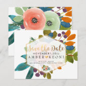 PixDezines Waterverf Flowers Sla de datum op Save The Date (Voorkant / Achterkant)