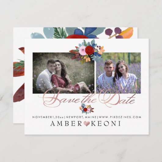 PixDezines Waterverf Flowers Sla de datum op Save The Date (Voorkant / Achterkant)